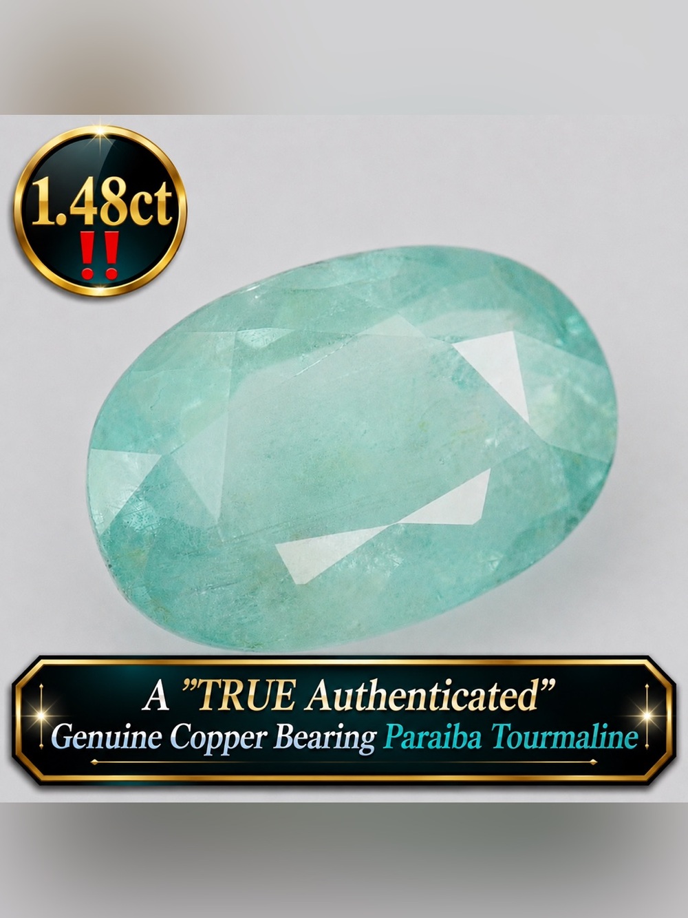 Paraiba Tourmaline gemstone. Teal green blue 1.48ct oval Copper Bearing